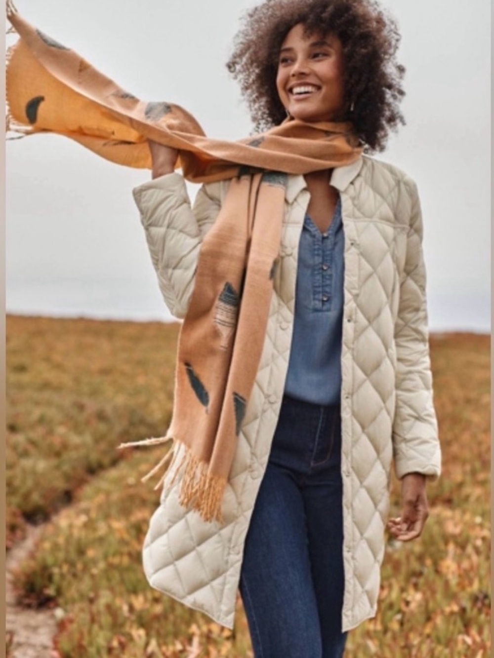 J.Jill Women's Lightweight Down Quilted Puffer Car Coat barn Cream MINT large